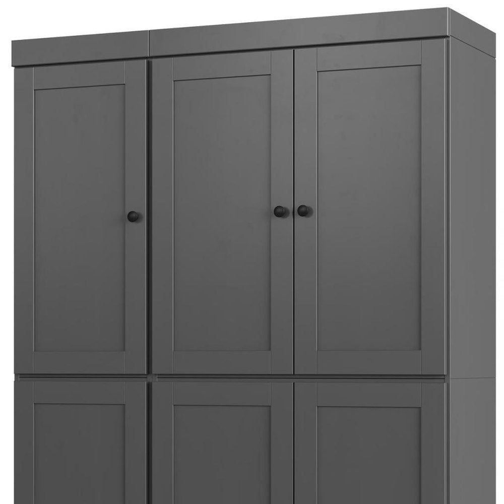 72" Gray Solid Wood Six Door Two Drawer Pantry Or Storage Closet