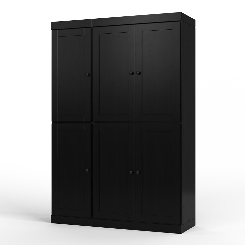 72" Black Solid Wood Six Door Two Drawer Pantry Or Storage Closet