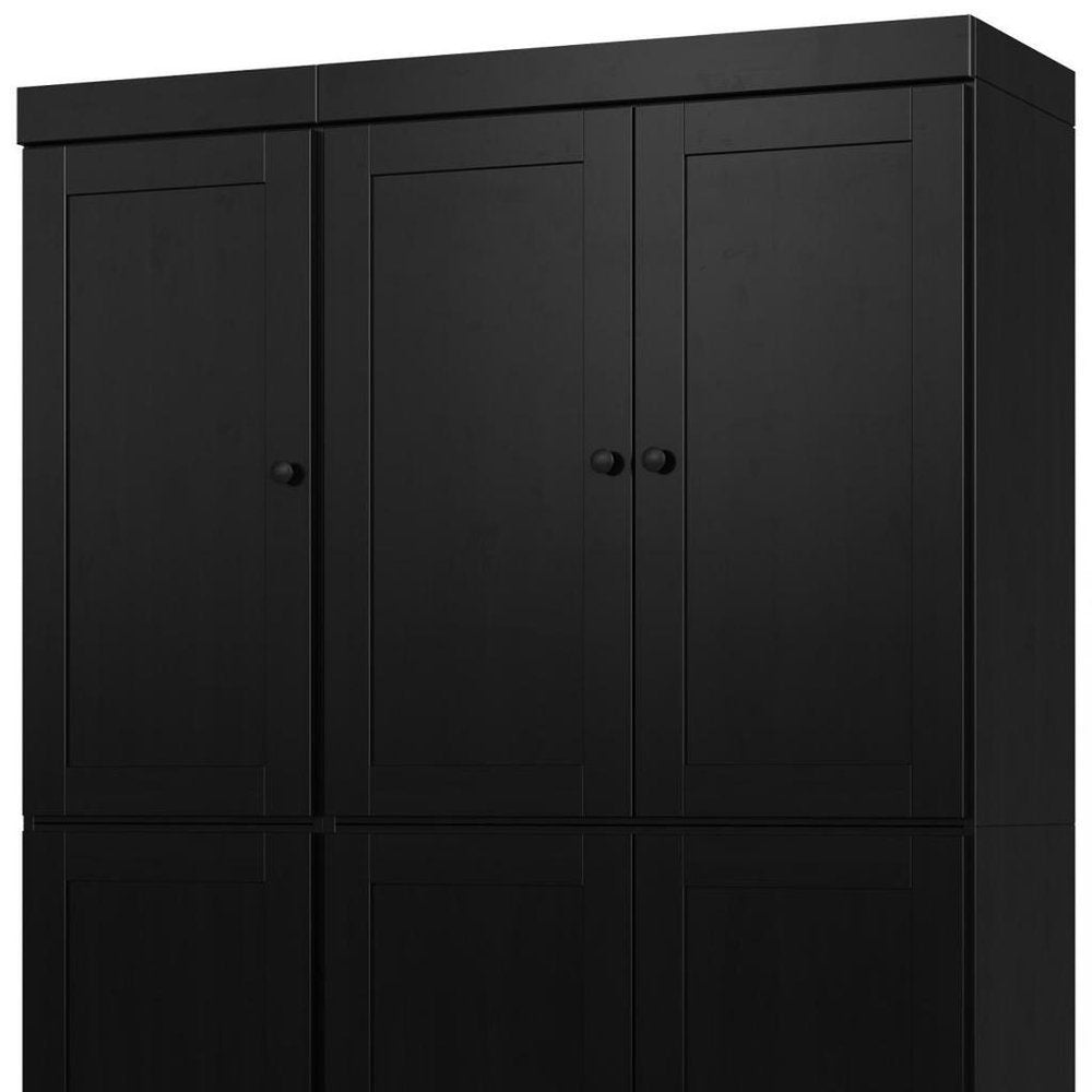 72" Black Solid Wood Six Door Two Drawer Pantry Or Storage Closet