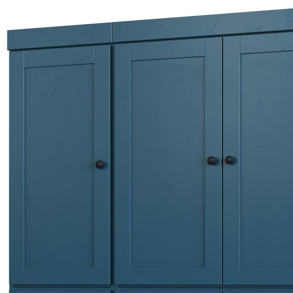 72" Teal Blue Solid Wood Six Door Two Drawer Pantry Or Storage Closet