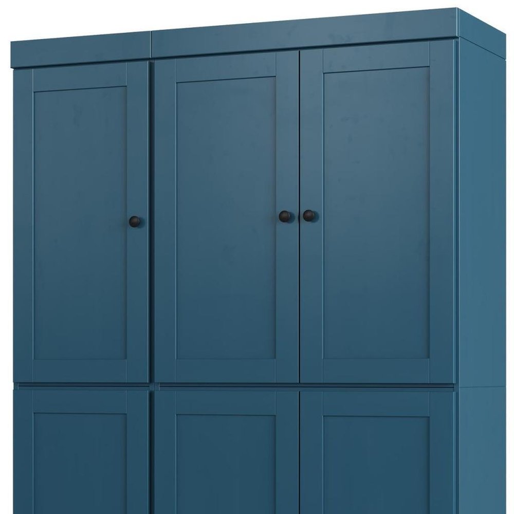 72" Teal Blue Solid Wood Six Door Two Drawer Pantry Or Storage Closet