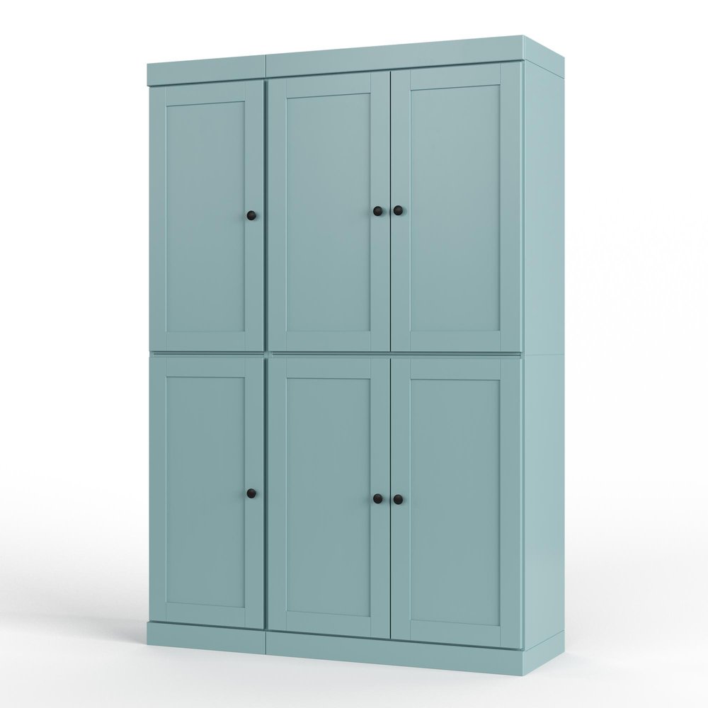 72" Aqua Solid Wood Six Door Two Drawer Pantry Or Storage Closet