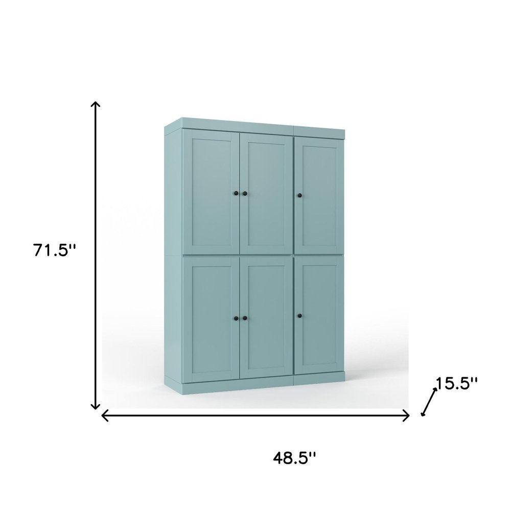 72" Aqua Solid Wood Six Door Two Drawer Pantry Or Storage Closet