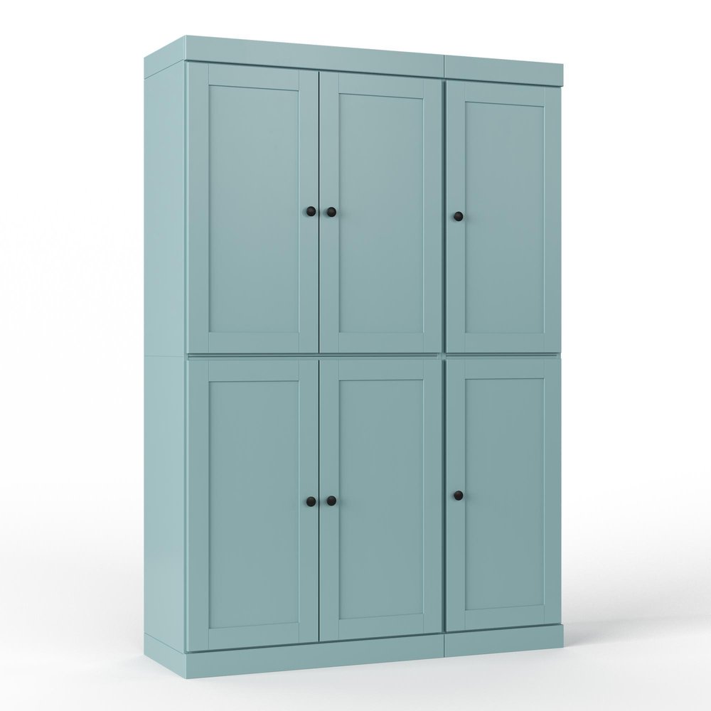 72" Aqua Solid Wood Six Door Two Drawer Pantry Or Storage Closet
