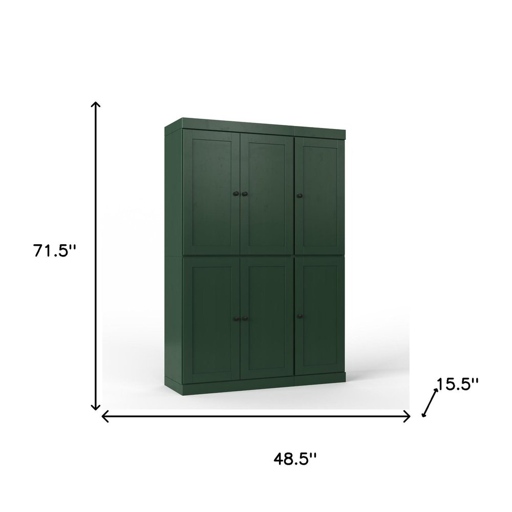 72" Green Solid Wood Six Door Two Drawer Pantry Or Storage Closet
