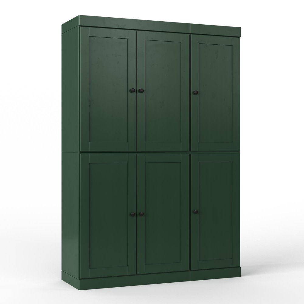72" Green Solid Wood Six Door Two Drawer Pantry Or Storage Closet