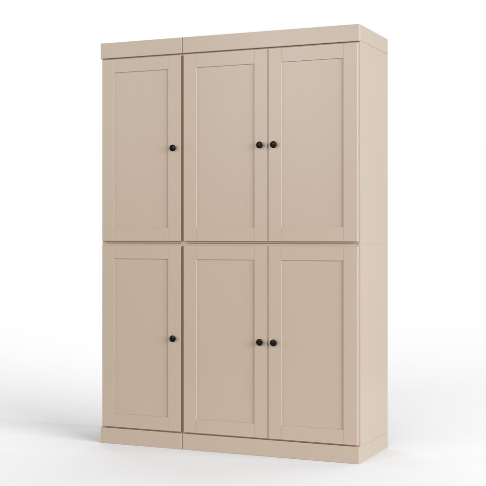 72" Beige Solid Wood Six Door Two Drawer Pantry Or Storage Closet