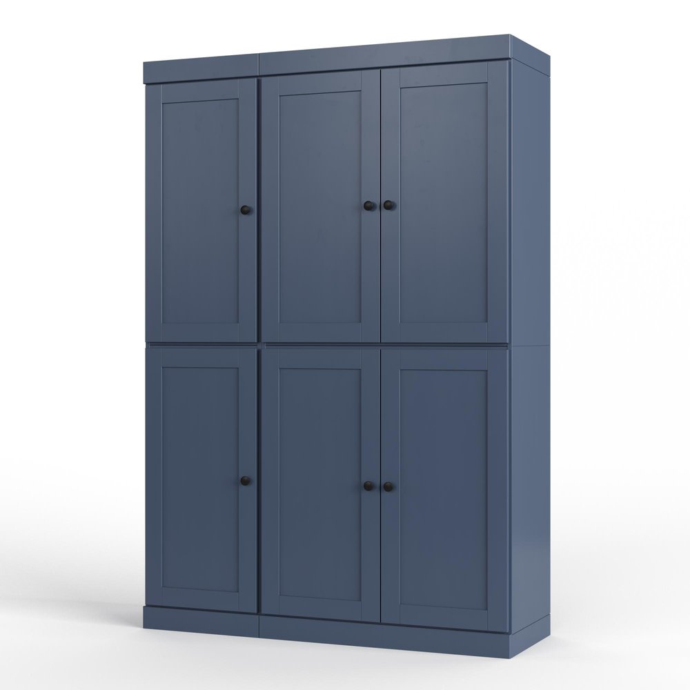 72" French Blue Solid Wood Six Door Two Drawer Pantry Or Storage Closet
