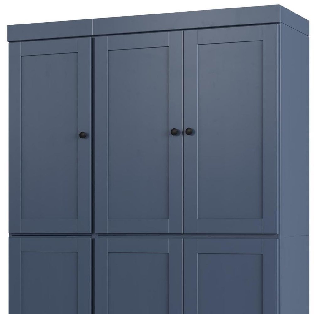 72" French Blue Solid Wood Six Door Two Drawer Pantry Or Storage Closet