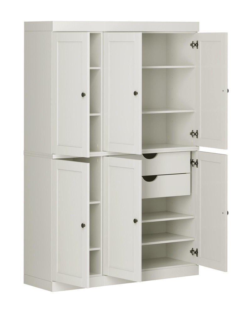 72" Off White Solid Wood Six Door Two Drawer Pantry Or Storage Closet