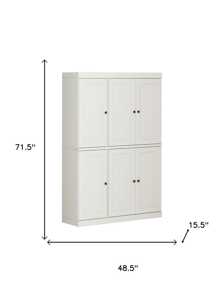 72" Off White Solid Wood Six Door Two Drawer Pantry Or Storage Closet