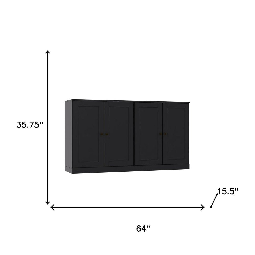 64" Black Solid Wood Sideboard With Two Doors