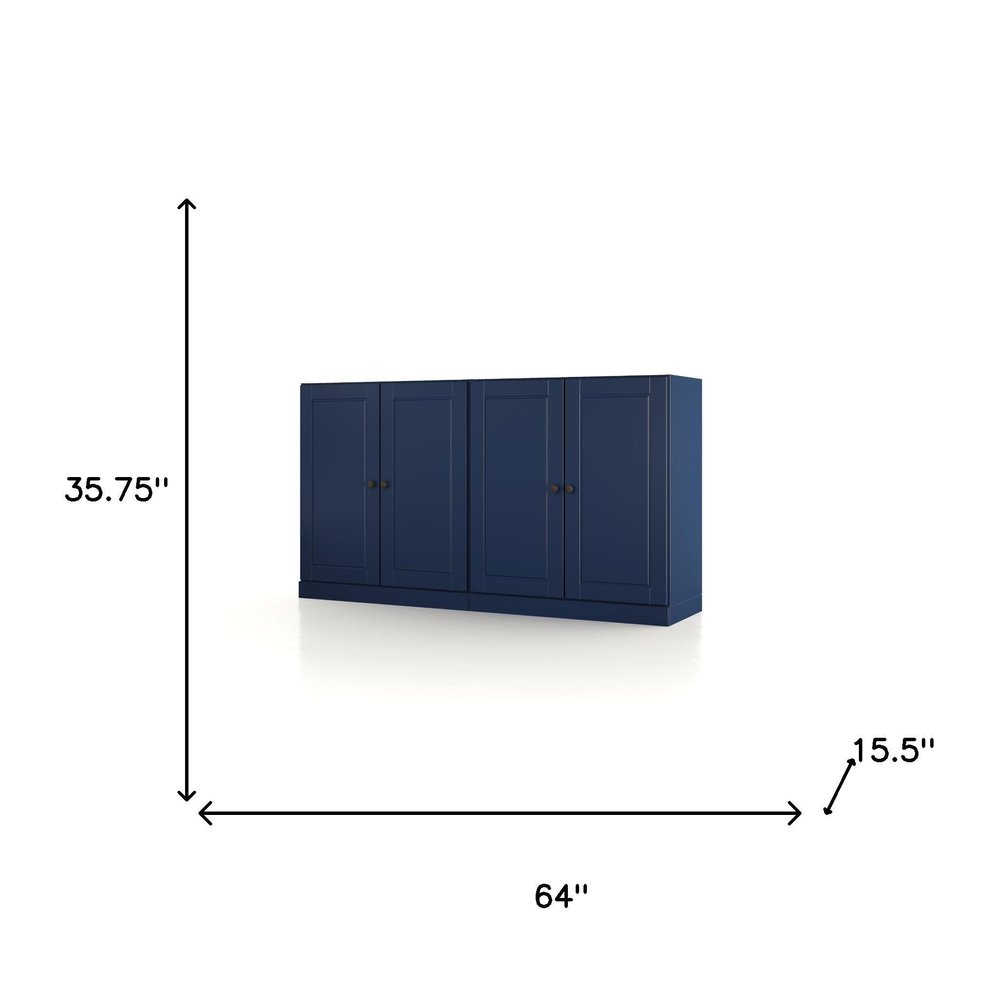 64" Navy Blue Solid Wood Sideboard With Two Doors