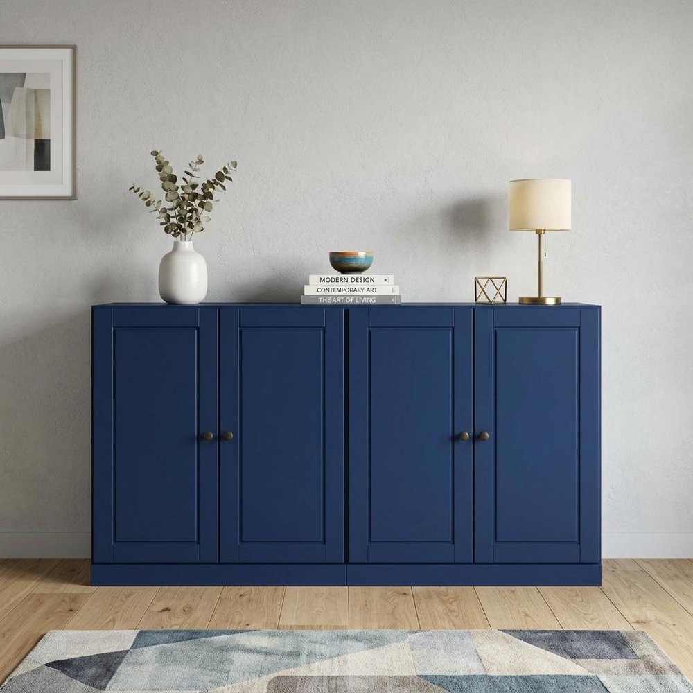 64" Navy Blue Solid Wood Sideboard With Two Doors