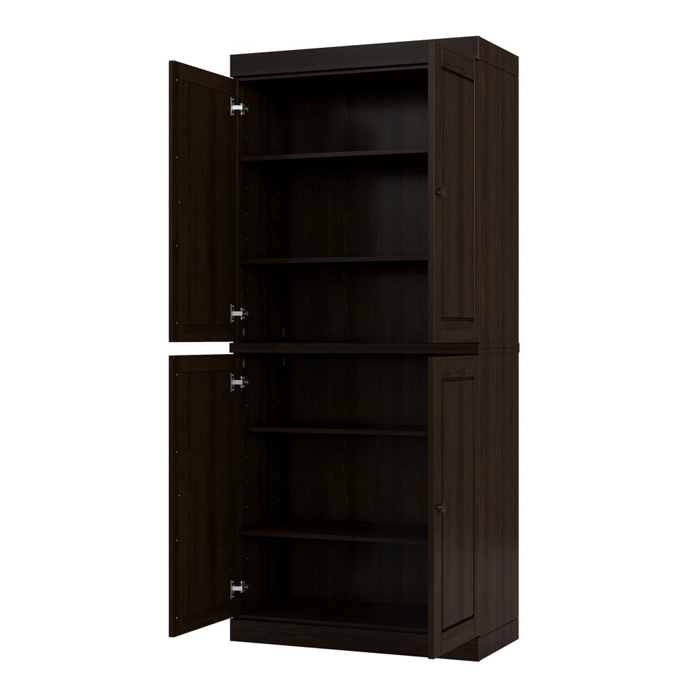 72" Espresso Solid Wood Four Door Pantry Or Storage Closet