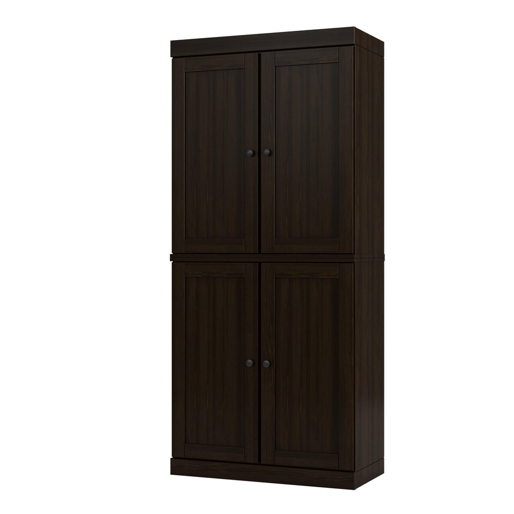 72" Espresso Solid Wood Four Door Pantry Or Storage Closet