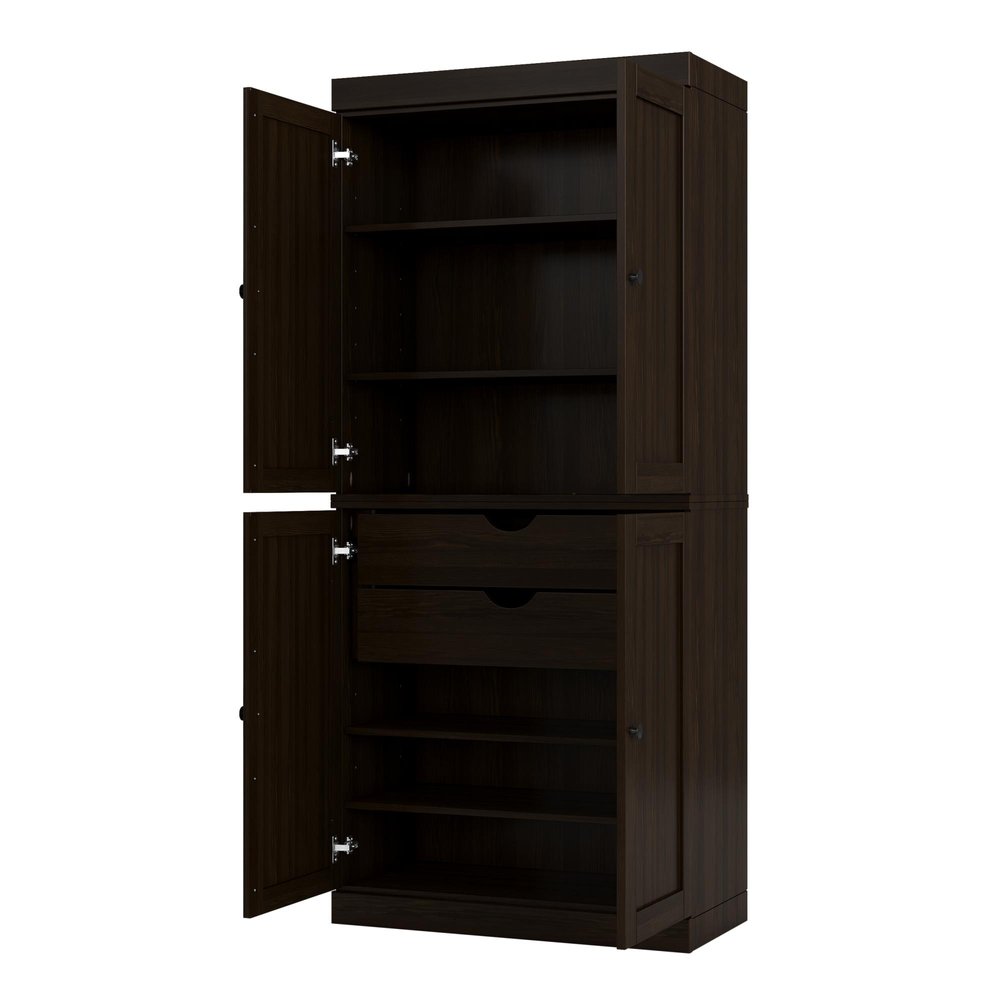 72" Espresso Solid Wood Four Door Pantry Or Storage Closet