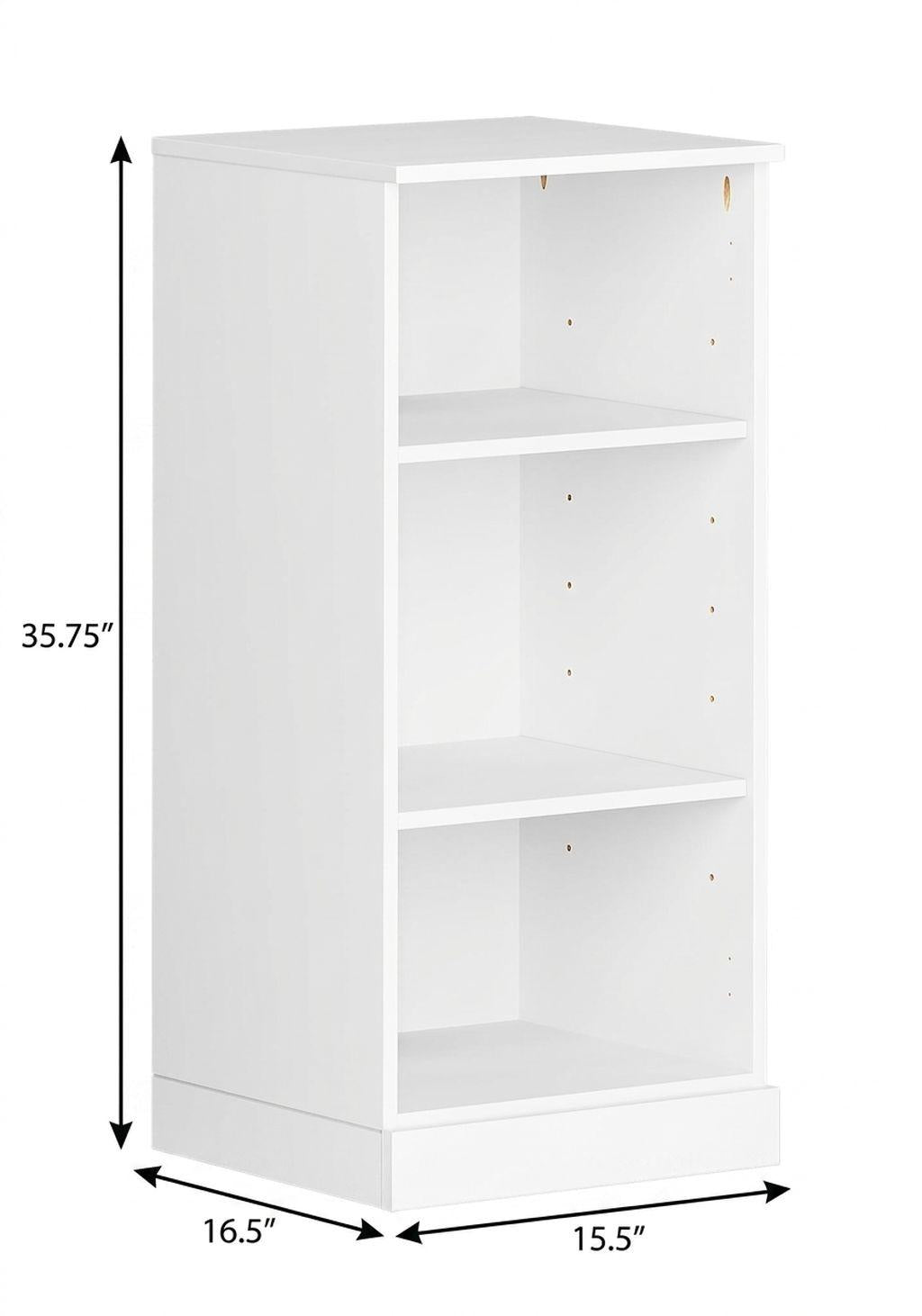 36" White Solid Wood Adjustable Three Tier Library Bookcase