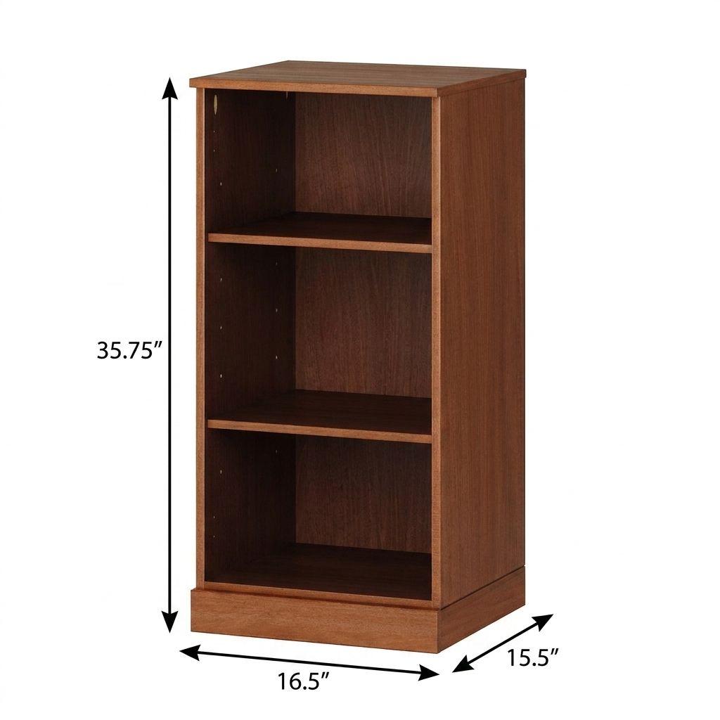 36" Coffee Solid Wood Adjustable Three Tier Library Bookcase