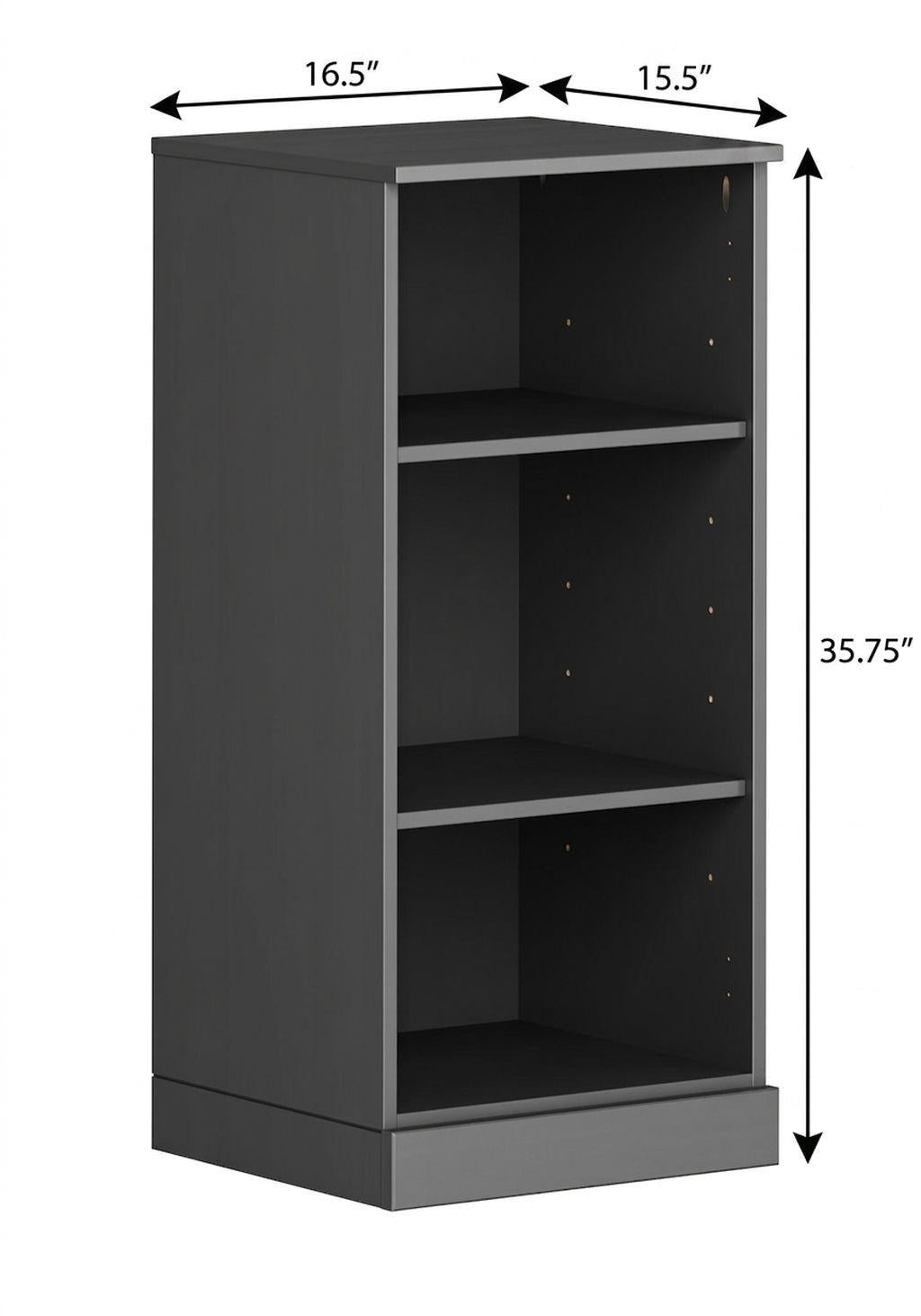 36" Gray Solid Wood Adjustable Three Tier Library Bookcase