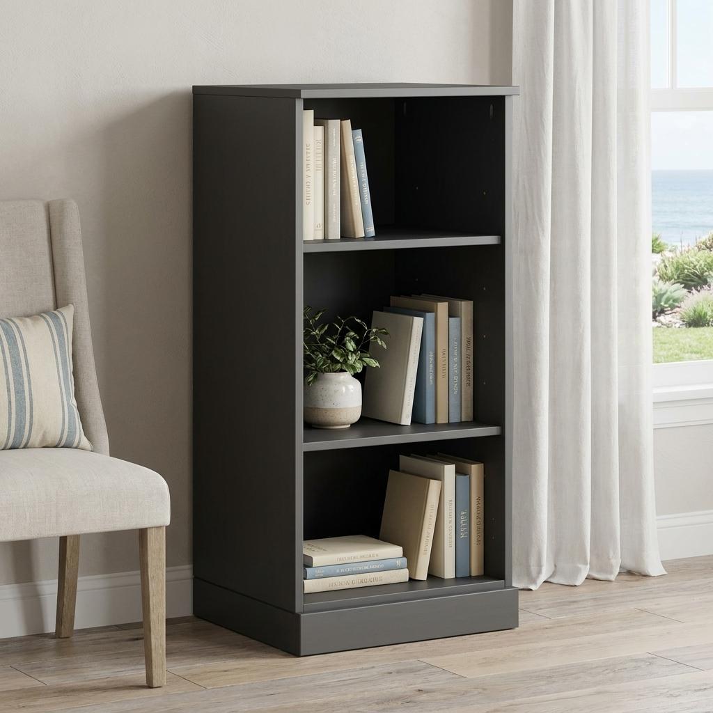 36" Gray Solid Wood Adjustable Three Tier Library Bookcase