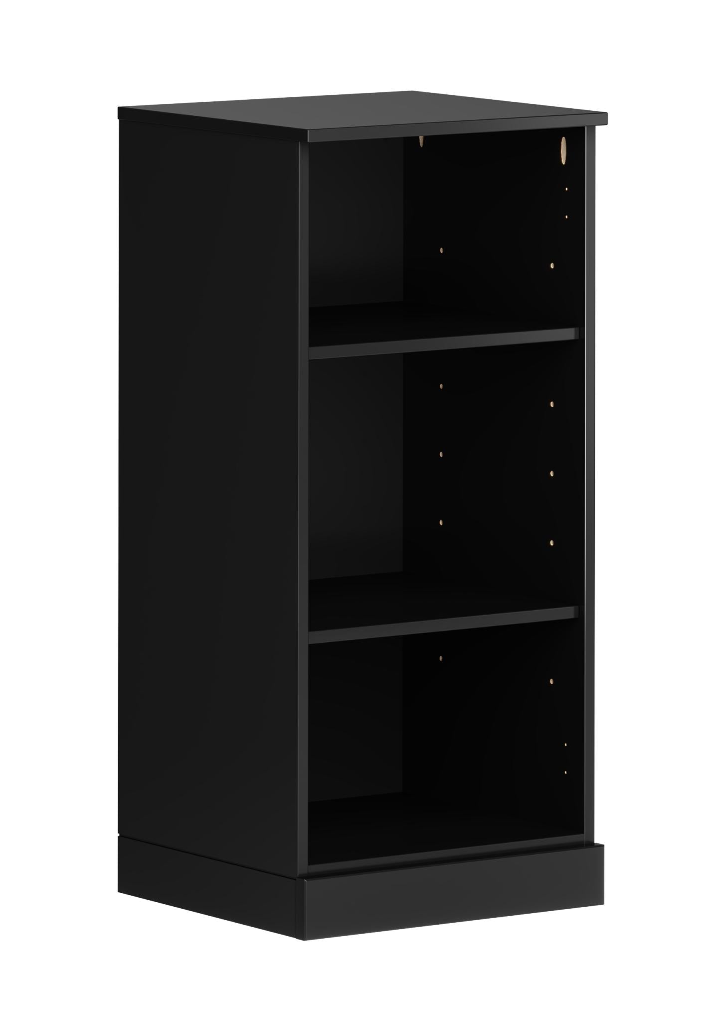 36" Black Solid Wood Adjustable Three Tier Library Bookcase