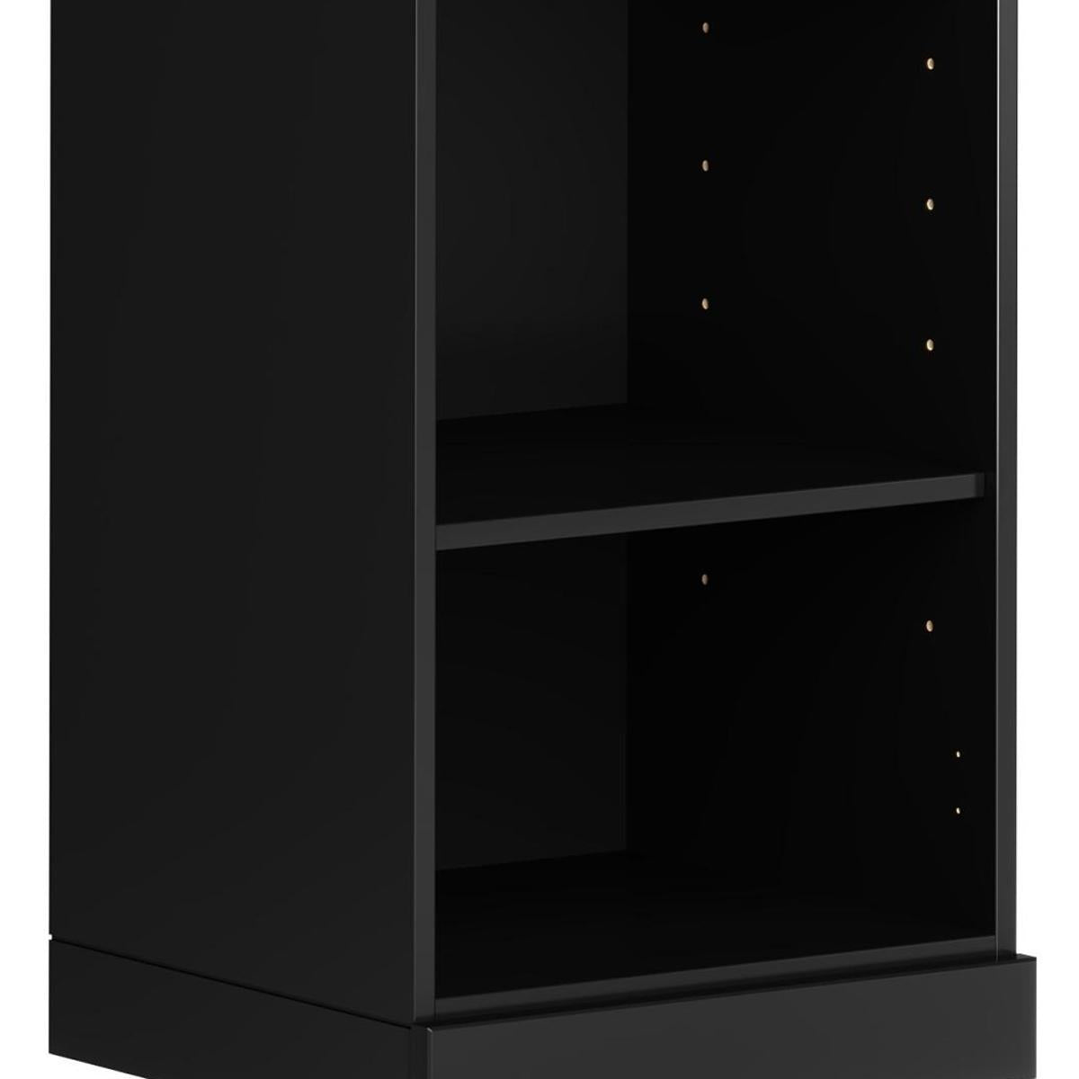 36" Black Solid Wood Adjustable Three Tier Library Bookcase