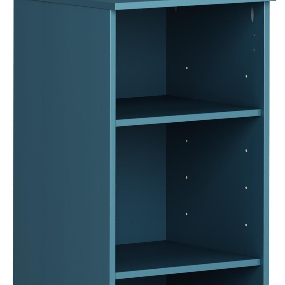 36" Teal Blue Solid Wood Adjustable Three Tier Library Bookcase