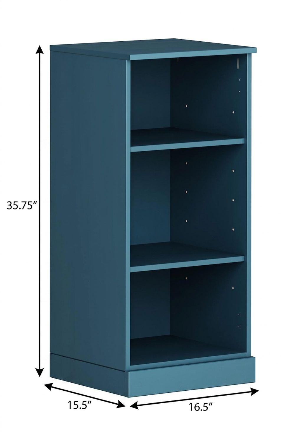 36" Teal Blue Solid Wood Adjustable Three Tier Library Bookcase