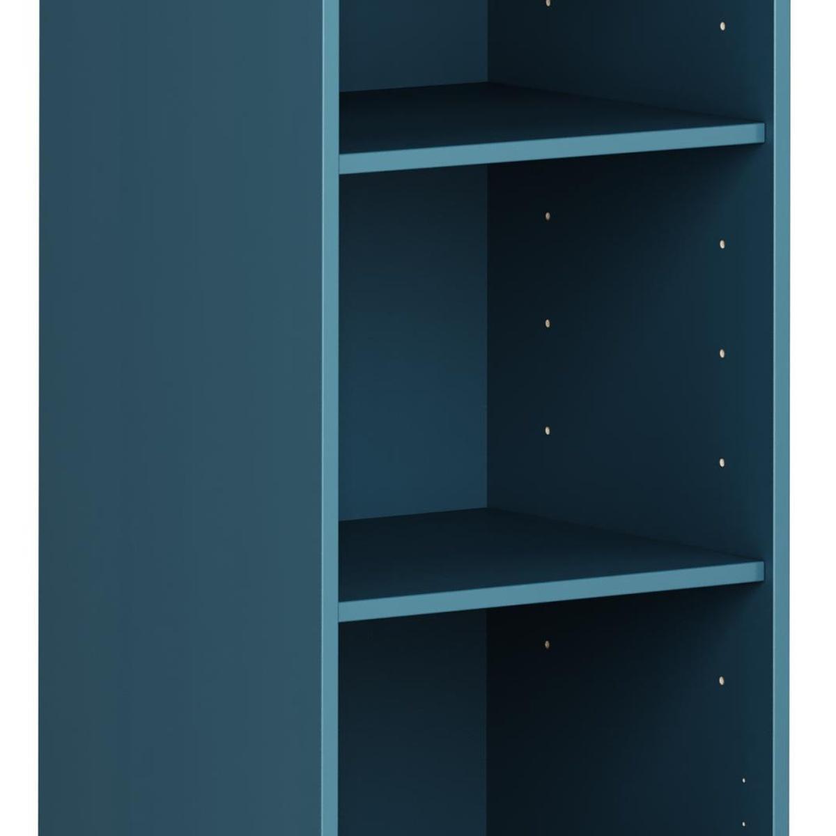 36" Teal Blue Solid Wood Adjustable Three Tier Library Bookcase