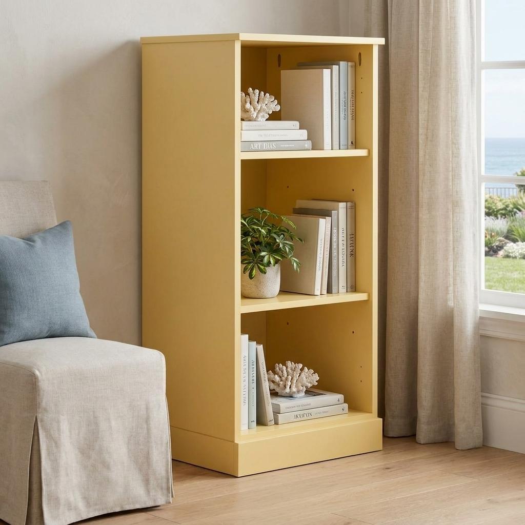 36" Yellow Solid Wood Adjustable Three Tier Library Bookcase