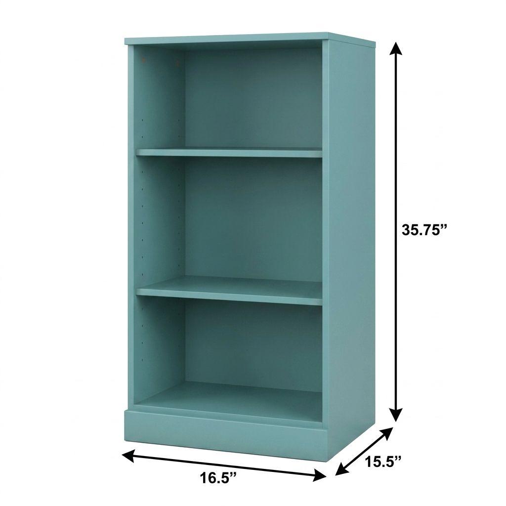 36" Aqua Solid Wood Adjustable Three Tier Library Bookcase