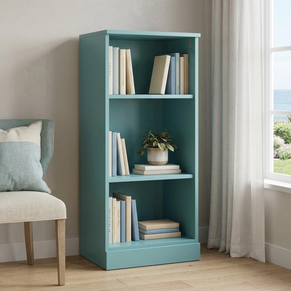 36" Aqua Solid Wood Adjustable Three Tier Library Bookcase