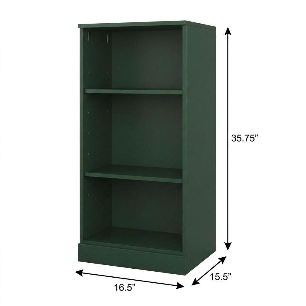 36" Green Solid Wood Adjustable Three Tier Library Bookcase