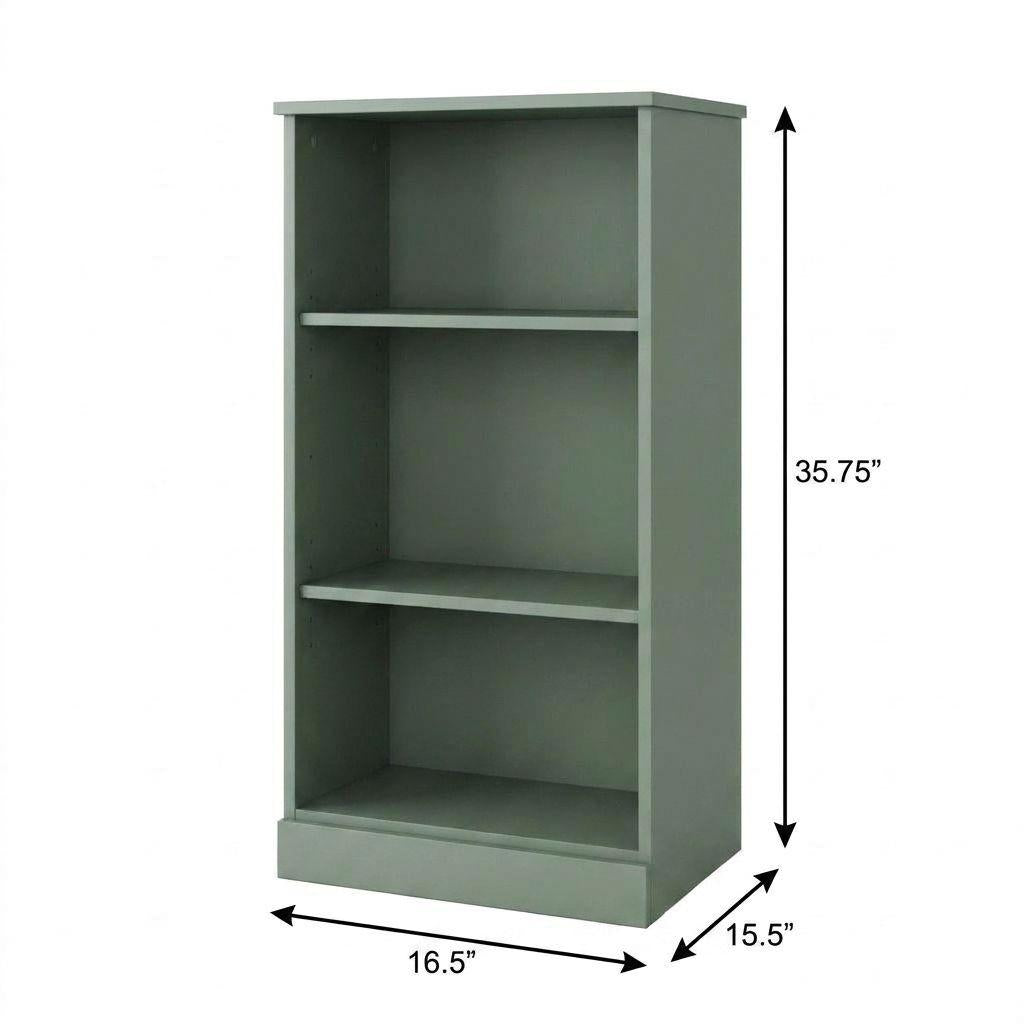 36" Sage Solid Wood Adjustable Three Tier Library Bookcase