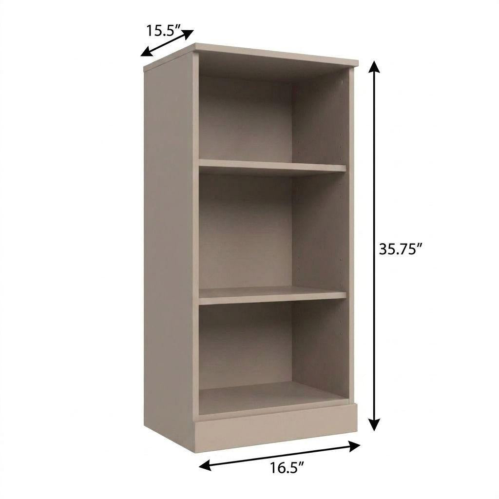 36" Beige Solid Wood Adjustable Three Tier Library Bookcase