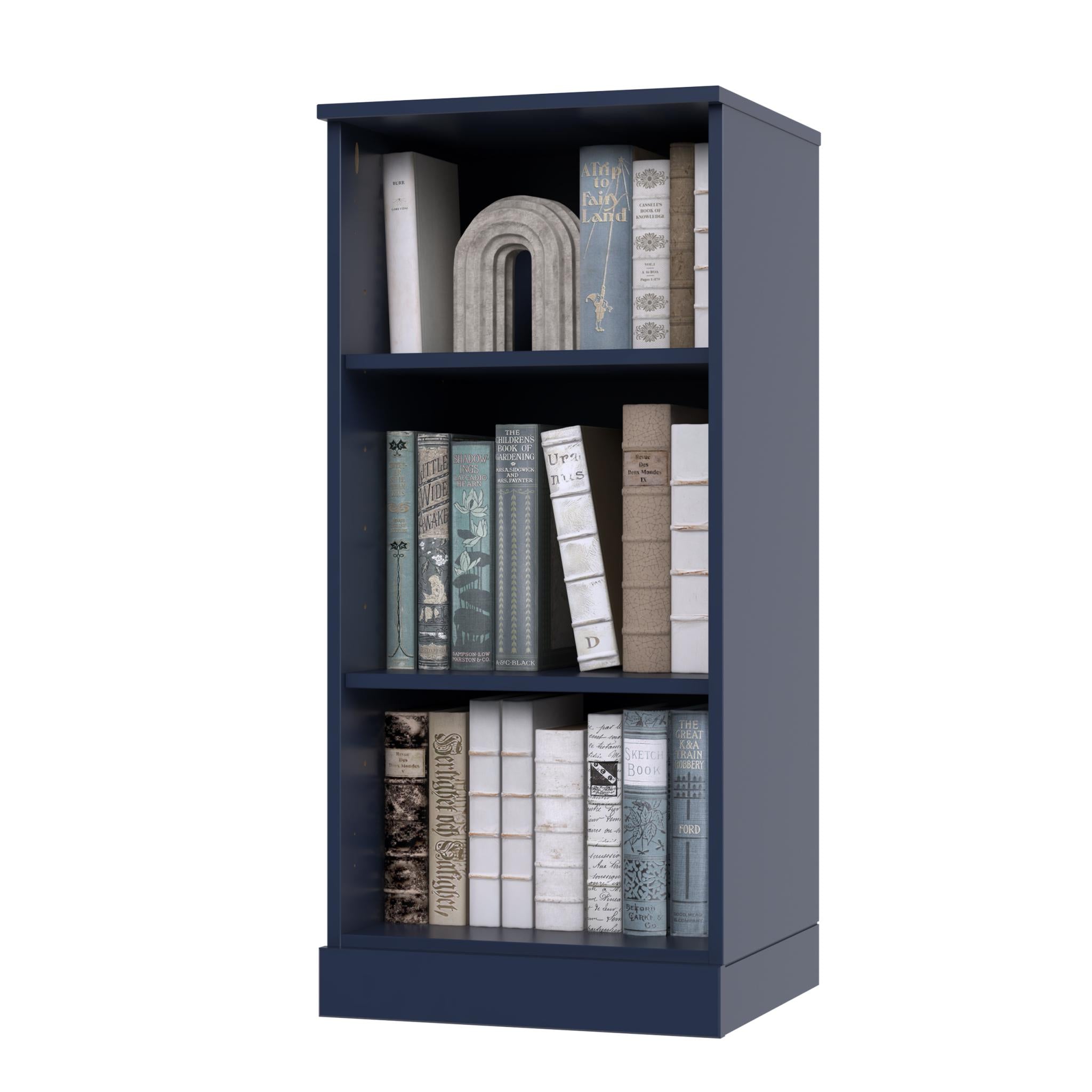 36" Navy Blue Solid Wood Adjustable Three Tier Library Bookcase