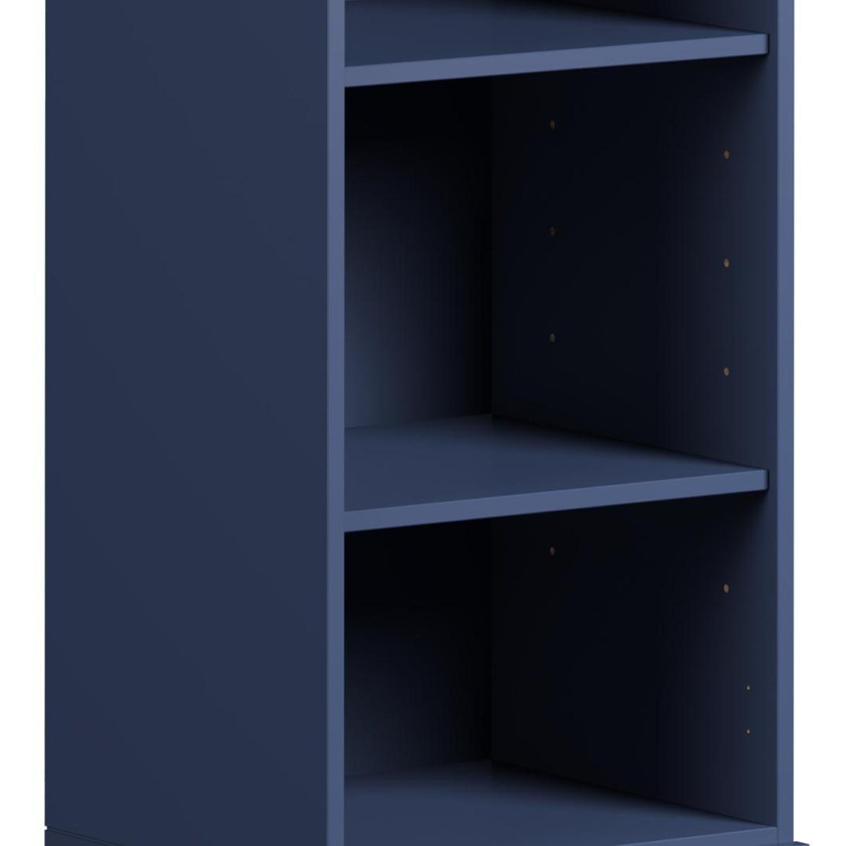 36" Navy Blue Solid Wood Adjustable Three Tier Library Bookcase
