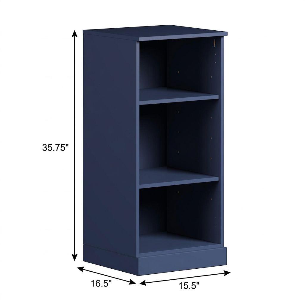 36" Navy Blue Solid Wood Adjustable Three Tier Library Bookcase
