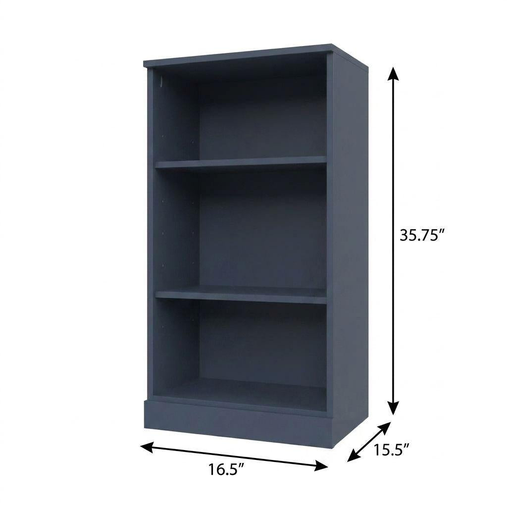 36" French Blue Solid Wood Adjustable Three Tier Library Bookcase