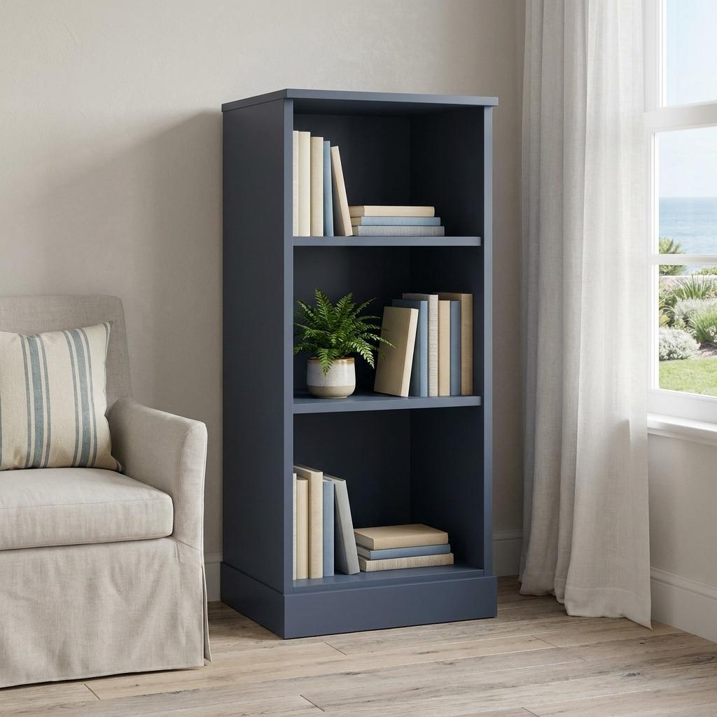36" French Blue Solid Wood Adjustable Three Tier Library Bookcase