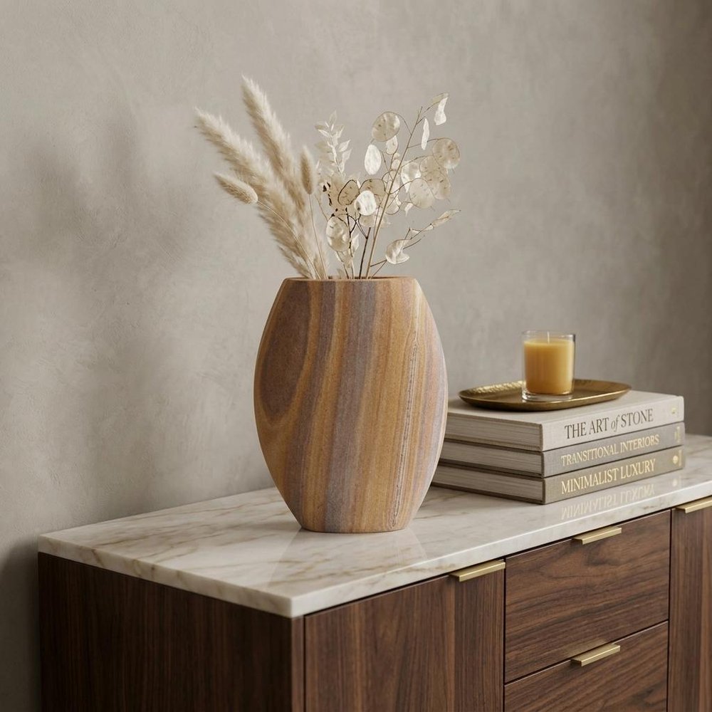 12" Taupe Stoneware Oval Table Vase