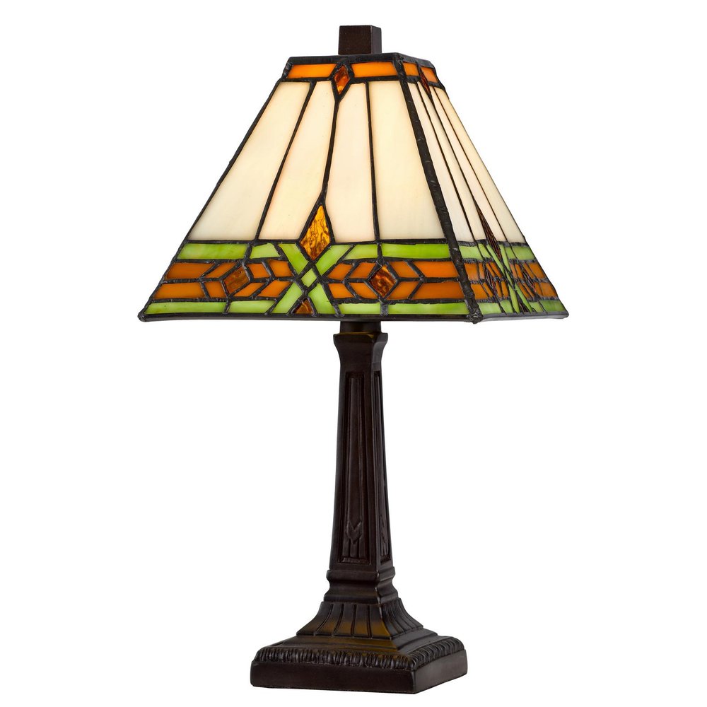 14" Bronze Abstract Square Tiffany Lamp With Square Shade