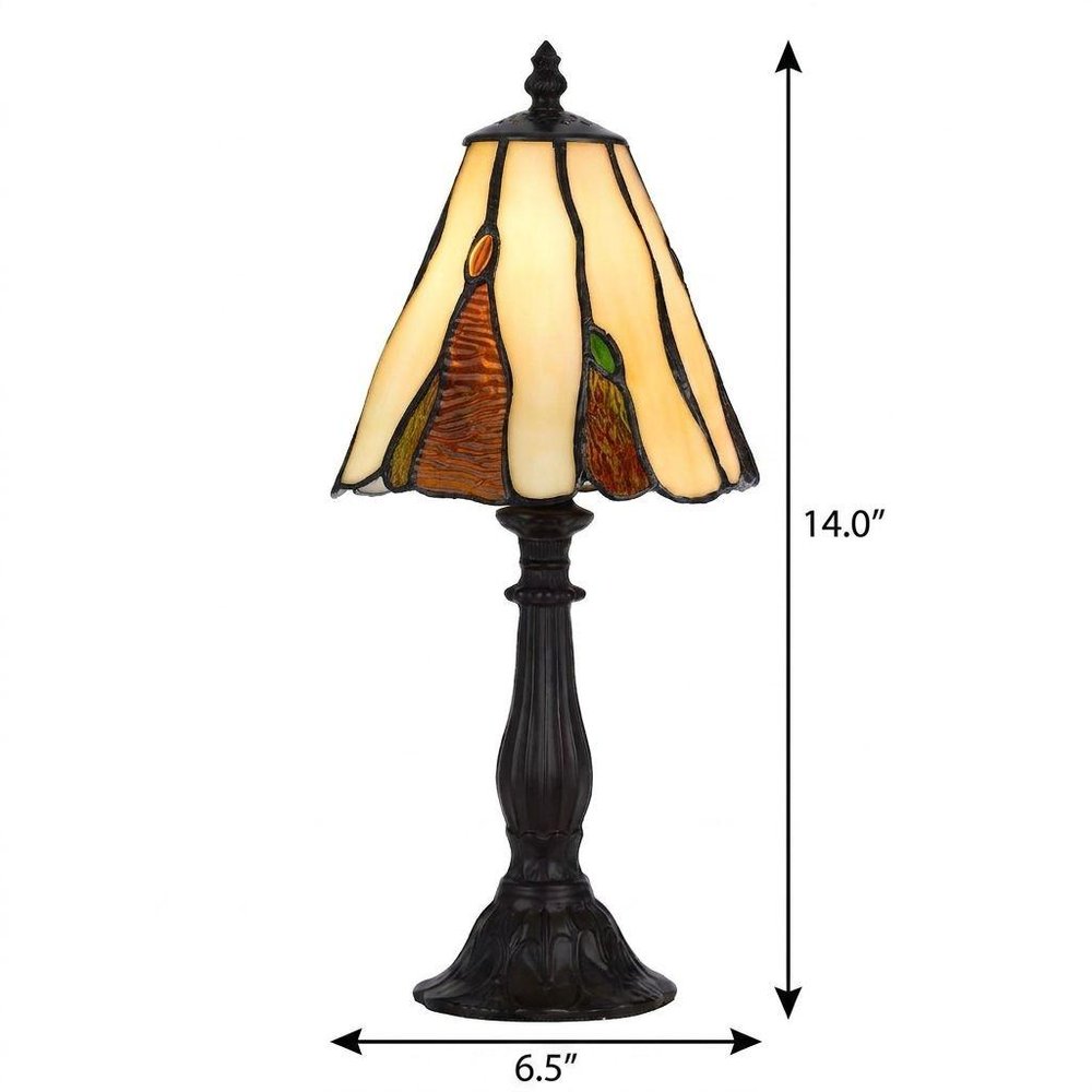 14" Bronze Abstract Round Tiffany Lamp With Cone Shade