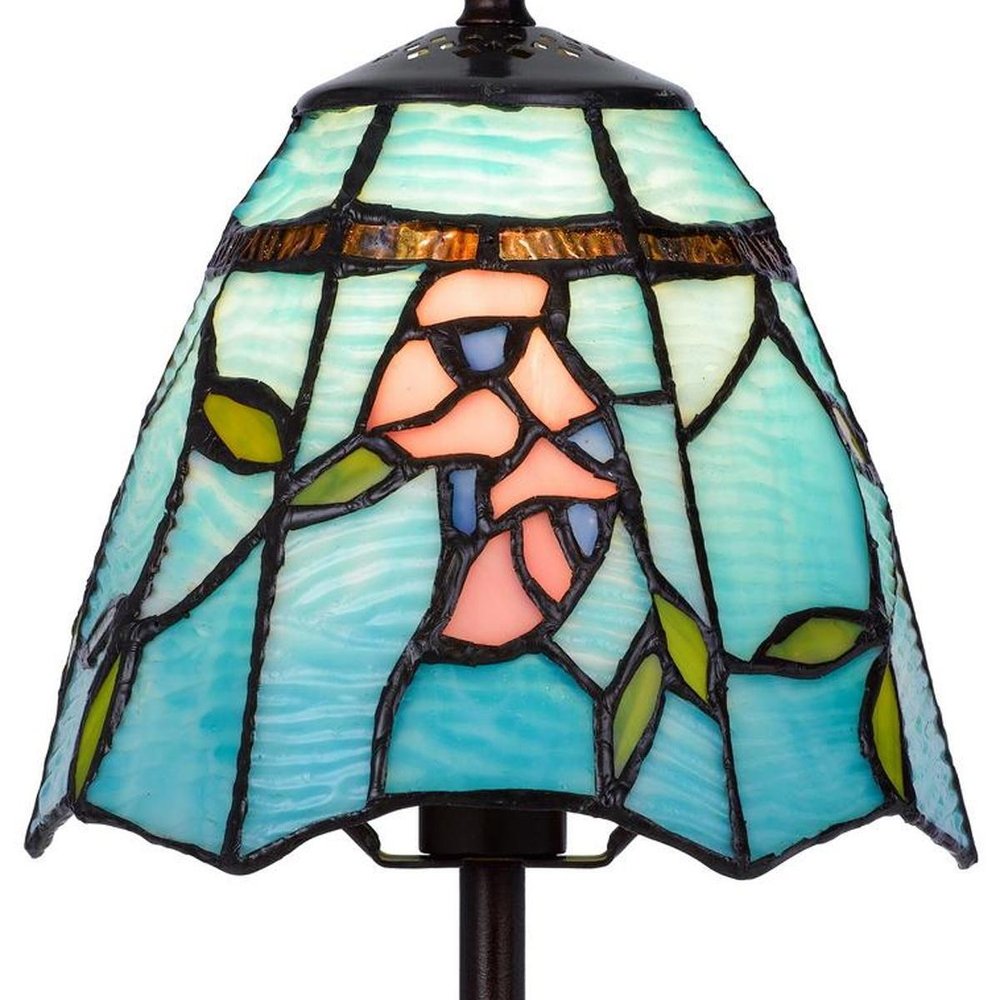 13" Bronze Flowers Round Tiffany Lamp With Cone Shade
