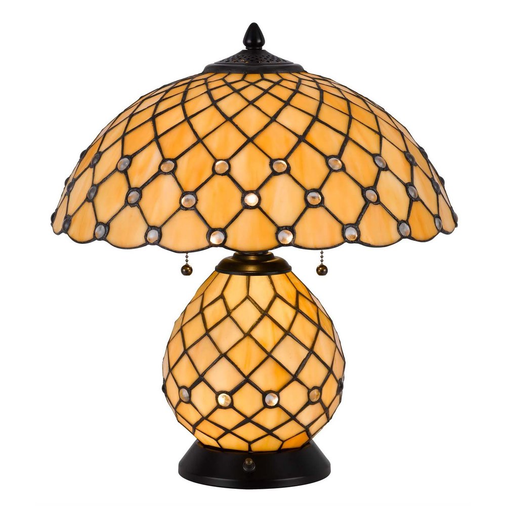 18" Black Two Light Round Tiffany Lamp With Dome Shade