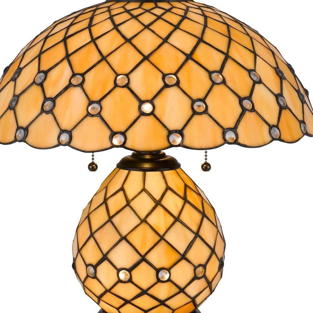 18" Black Two Light Round Tiffany Lamp With Dome Shade