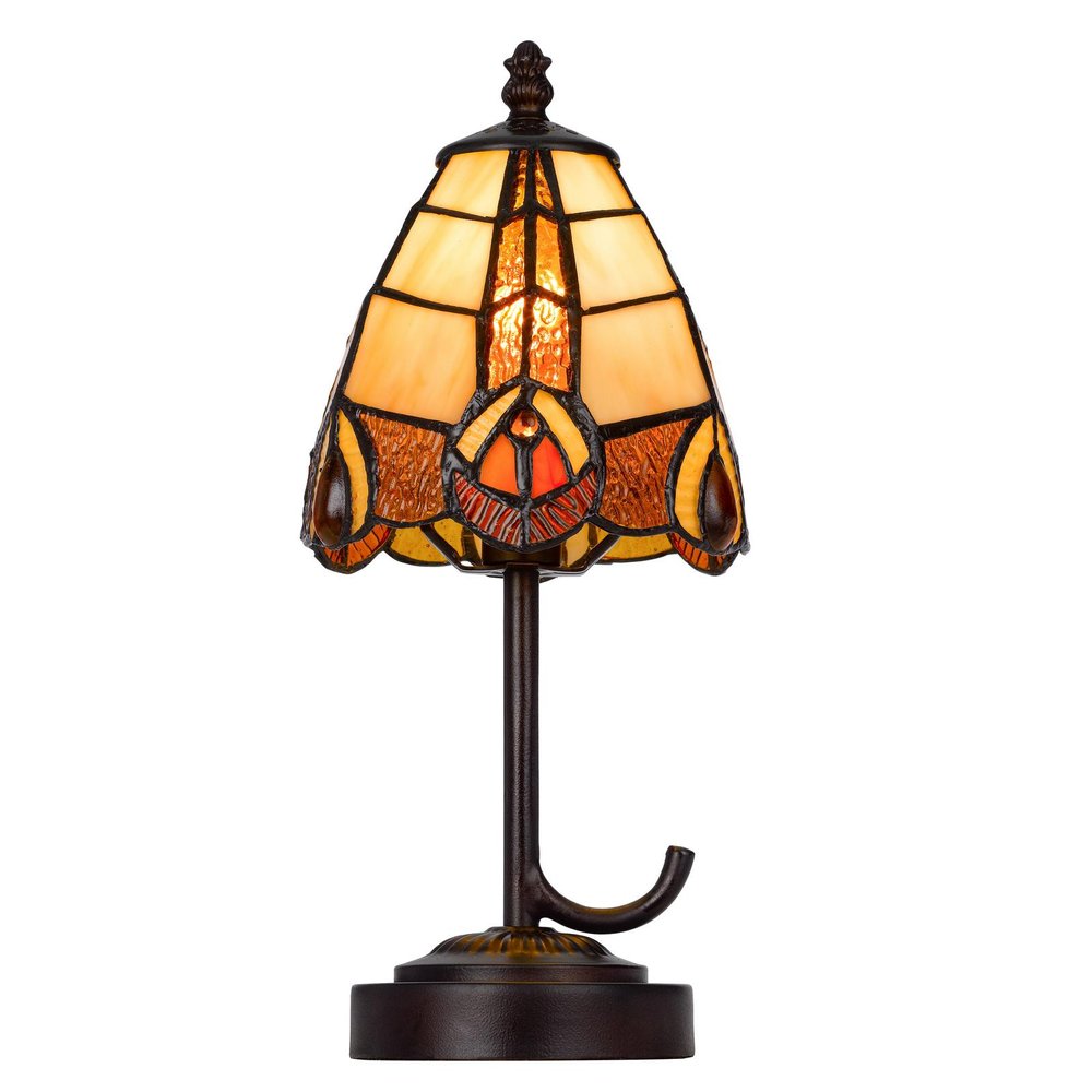 13" Bronze Abstract Round Tiffany Lamp With Cone Shade