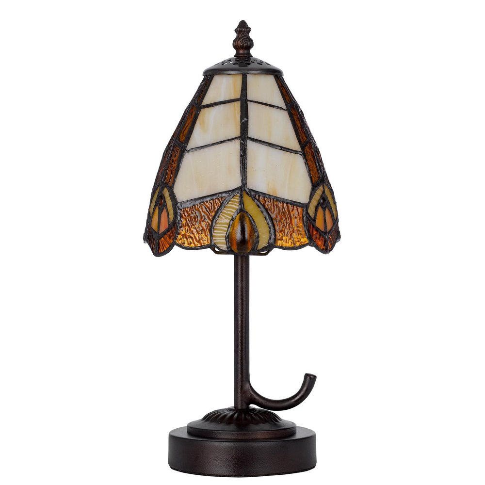 13" Bronze Abstract Round Tiffany Lamp With Cone Shade