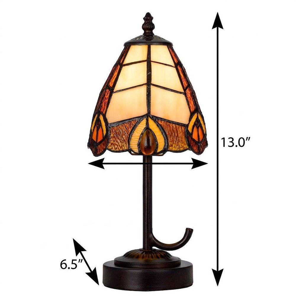 13" Bronze Abstract Round Tiffany Lamp With Cone Shade